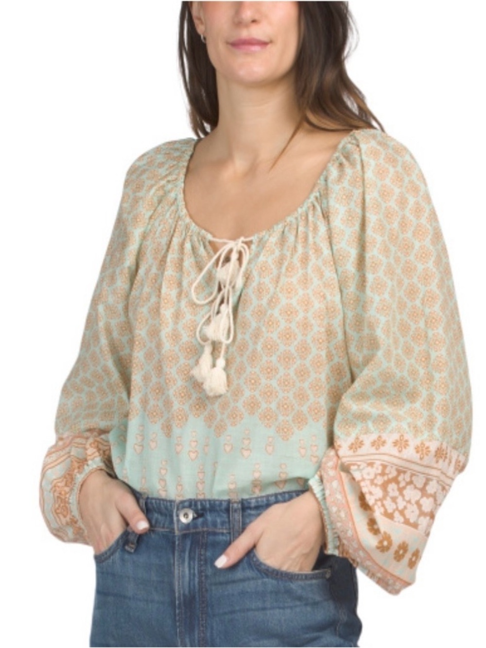 Spell Sweet Nothings Boho Tie-Front Peasant Blouse Top NWT - Picture 5 of 14